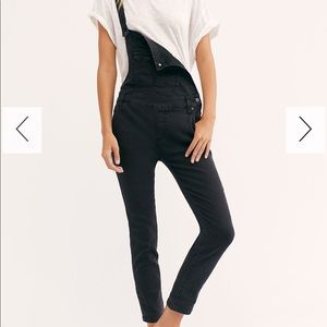 Free People black skinny overalls